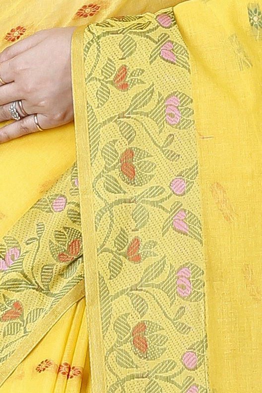 Yellow Pure Cotton Gopika Tant Saree (1059)